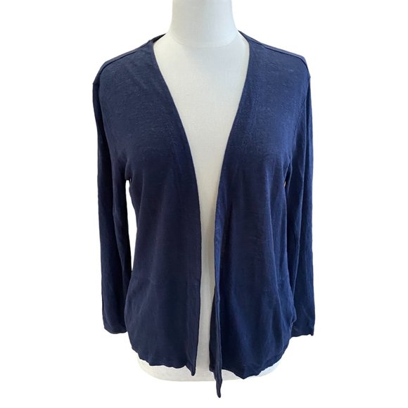 J. Jill Love Linen 100% Linen Navy Lightweight Open Coastal Beachy Cardigan-M - Picture 4 of 11